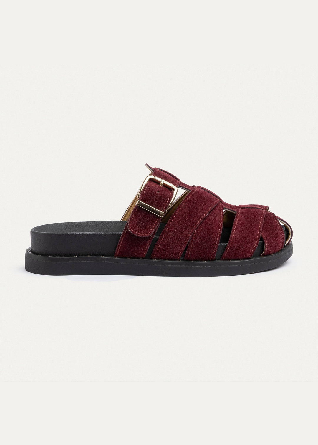 Milano Buckle Sandals “ Suede Comfort with Studded Edge | Burgundy