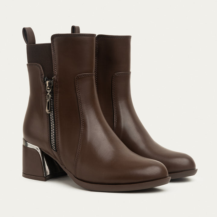 Chloe Ankle Boot Block Heel Ankle Boot -  Brown