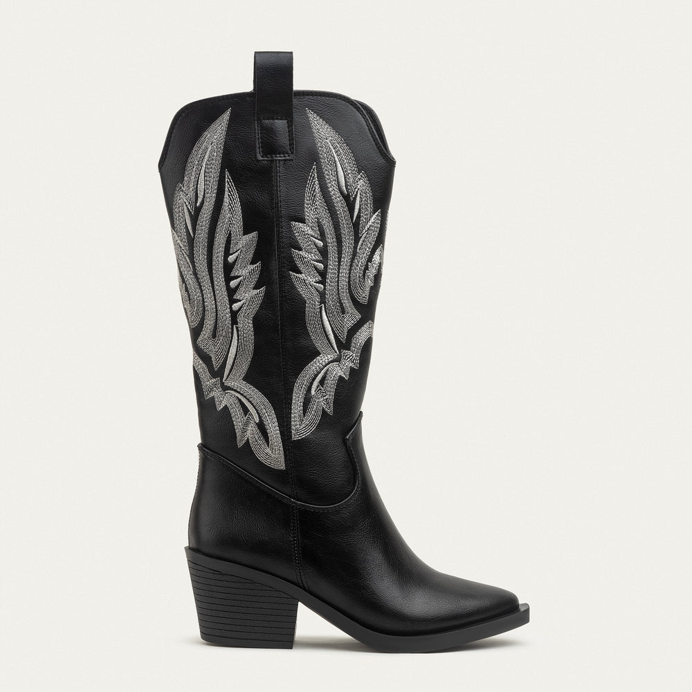 Sierra Starlight Stitched Cowboy Boots - Black