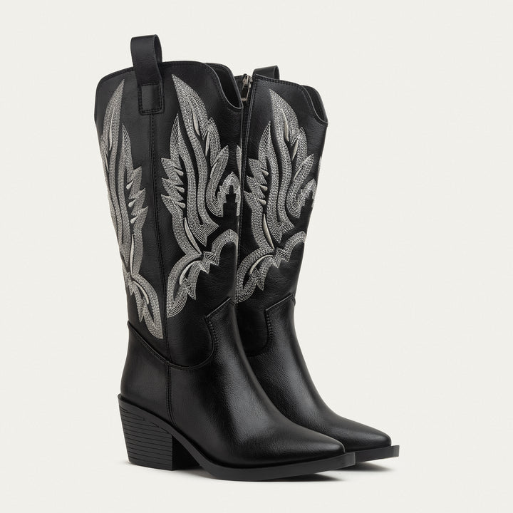 Sierra Starlight Stitched Cowboy Boots - Black