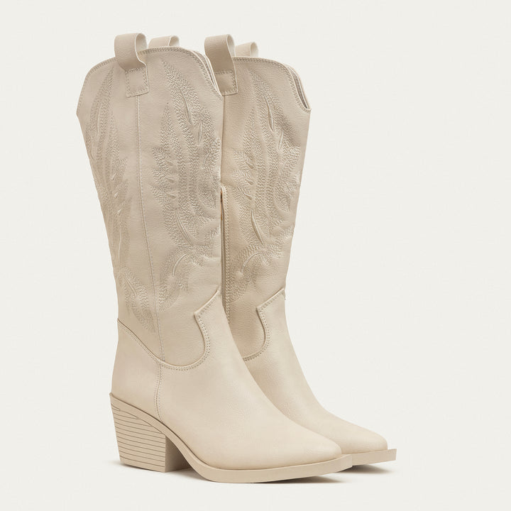 Sierra Starlight Stitched Cowboy Boots - Beige