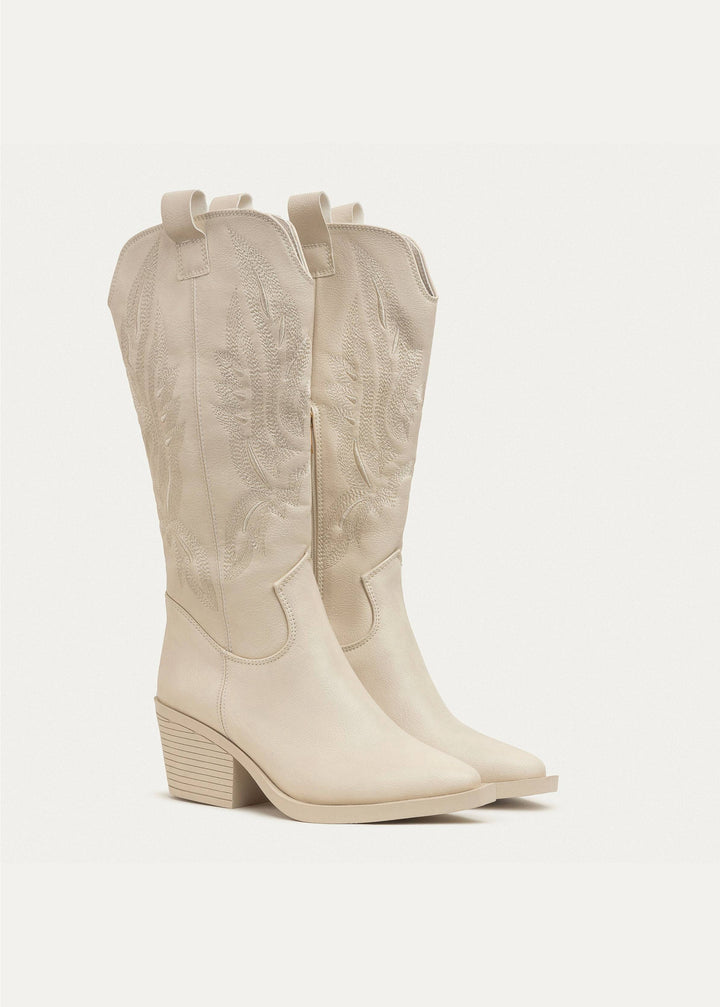 Sierra Starlight Stitched Cowboy Boots - Beige
