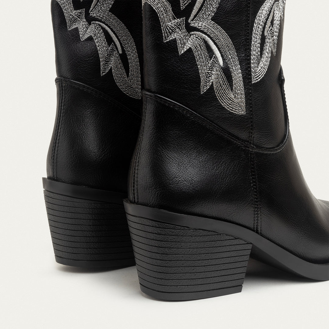 Sierra Starlight Stitched Cowboy Boots - Black