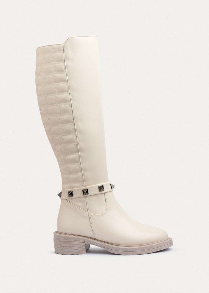 Rebel Quilted Tall Boots | Beige