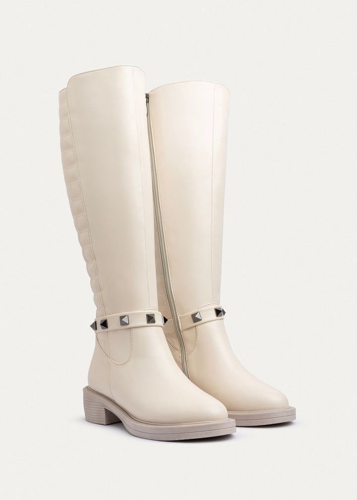 Achilles | Rebel Quilted Tall Boots| Beige