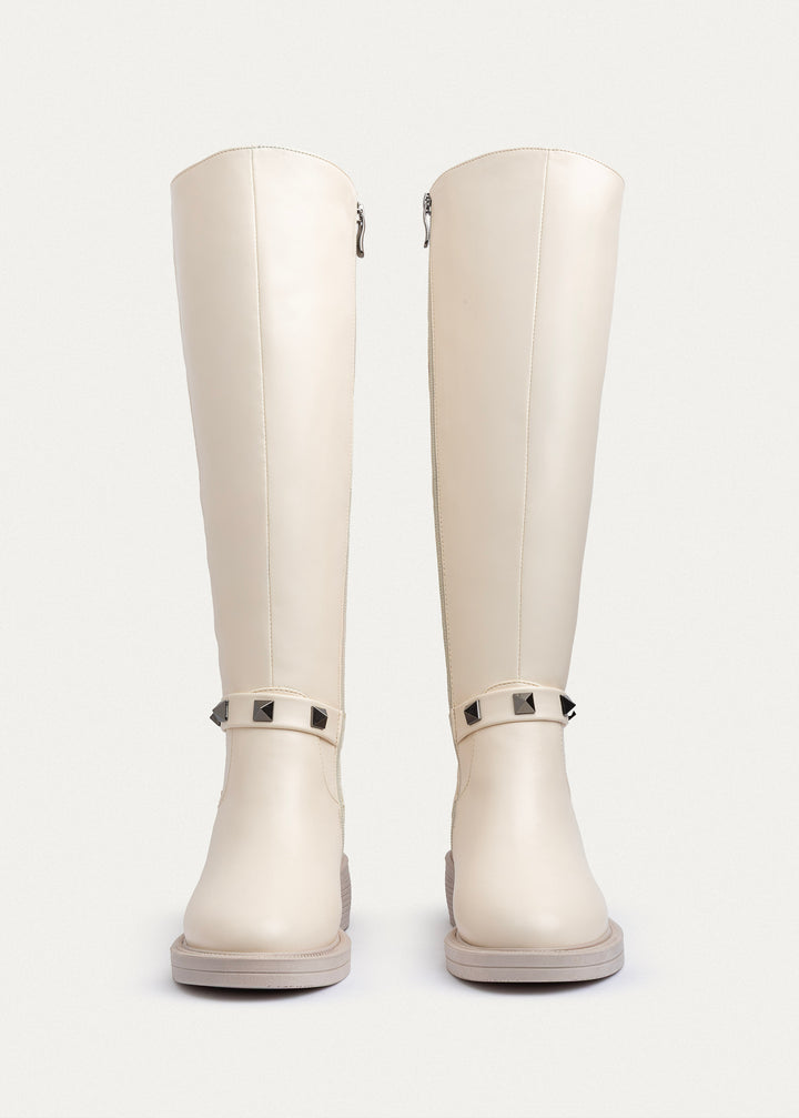 Rebel Quilted Tall Boots | Beige