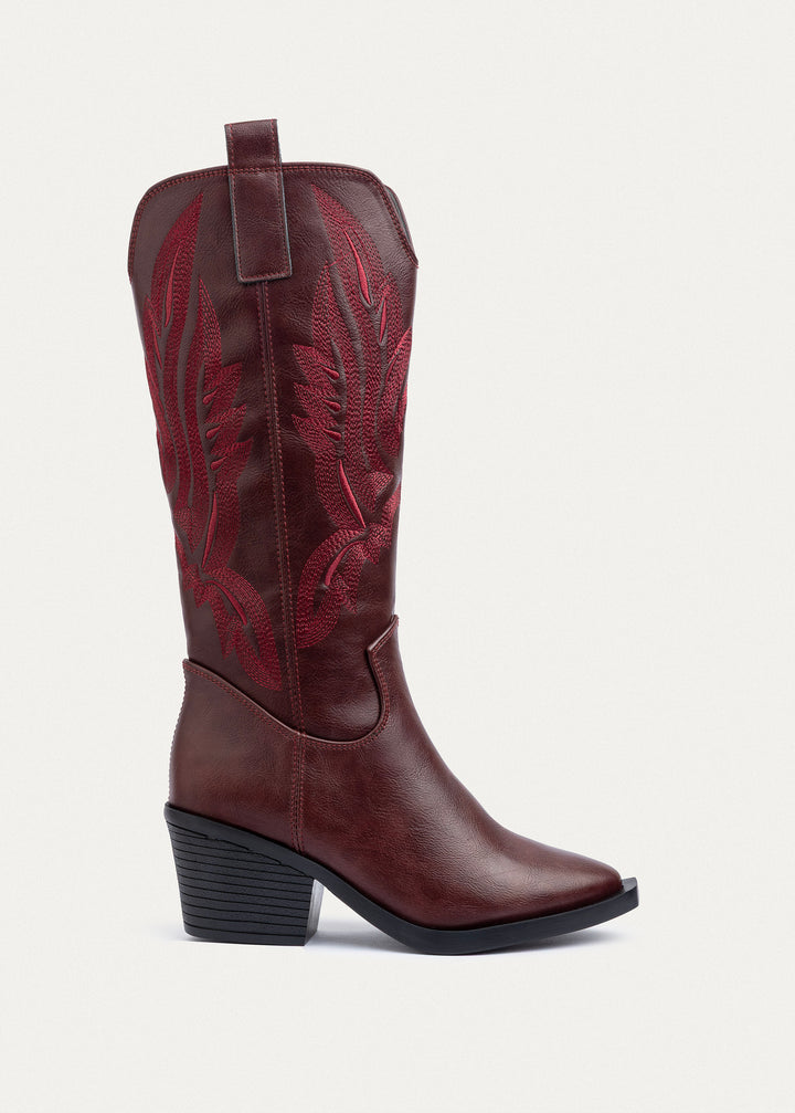 Sierra Starlight Stitched Cowboy Boots - Burguandy