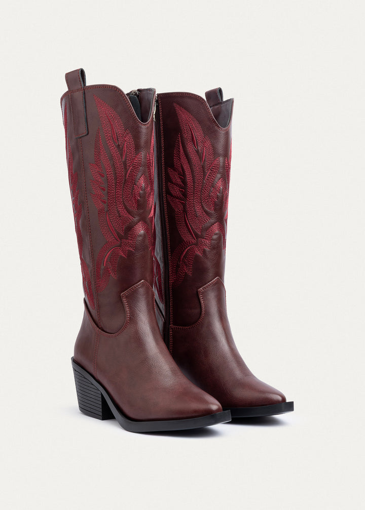 Sierra Starlight Stitched Cowboy Boots - Burguandy