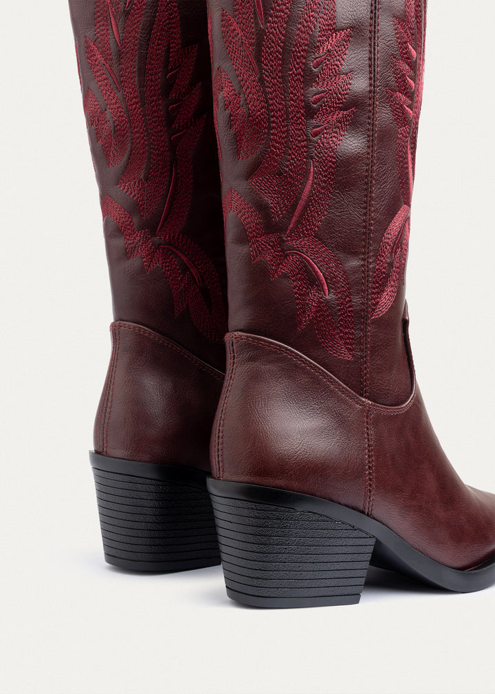 Sierra Starlight Stitched Cowboy Boots - Burguandy