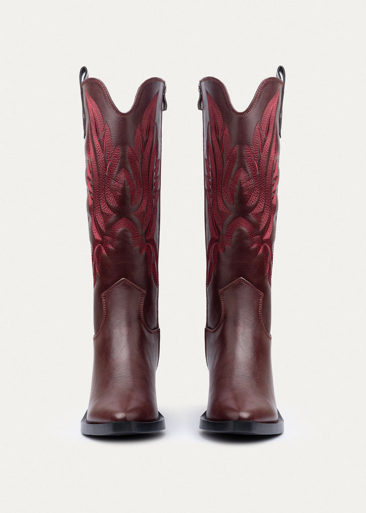 Sierra Starlight Stitched Cowboy Boots - Burguandy