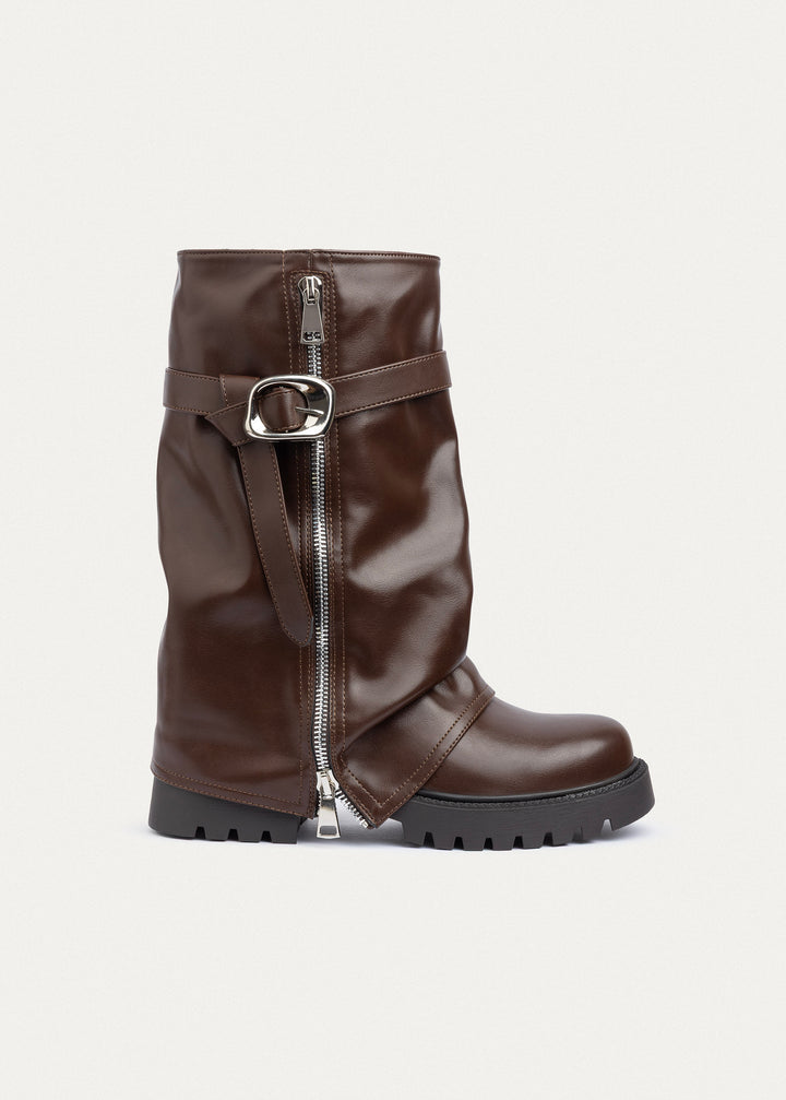 Rebel Zip-Up High Boots | Brown