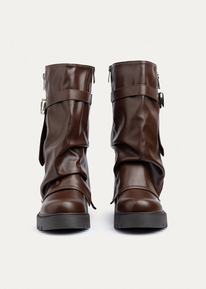 Rebel Zip-Up High Boots | Brown