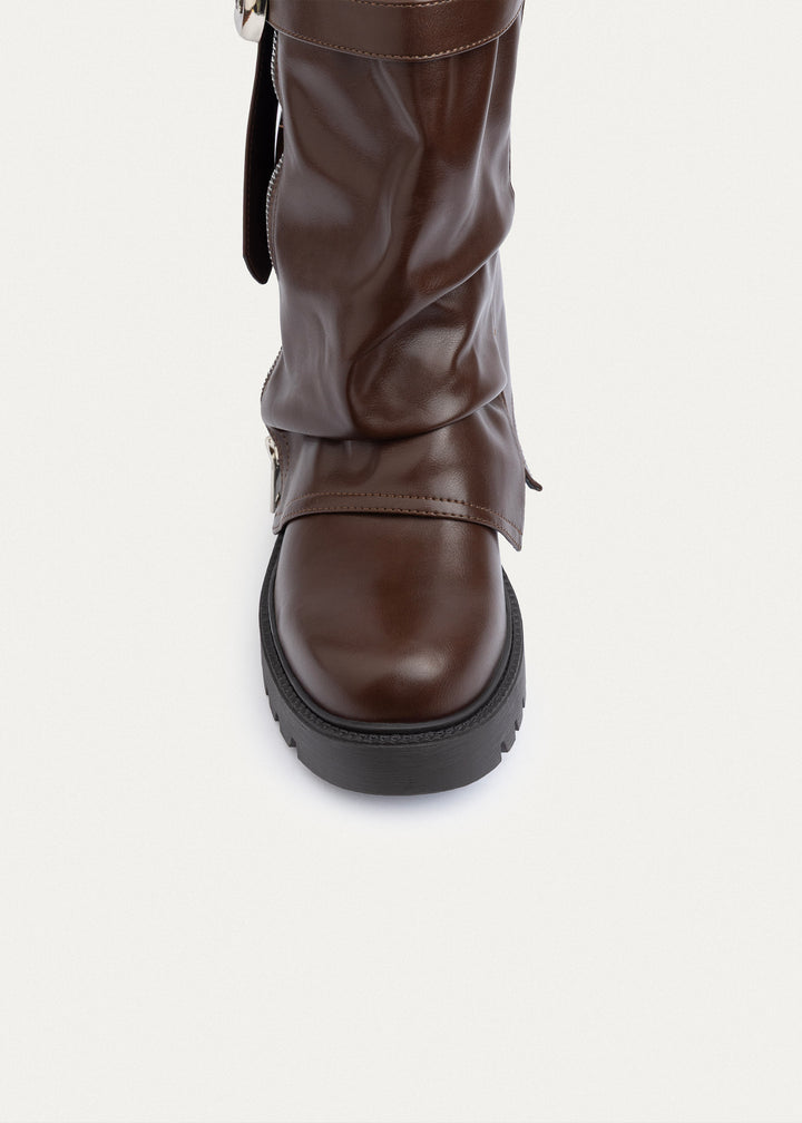 Rebel Zip-Up High Boots | Brown