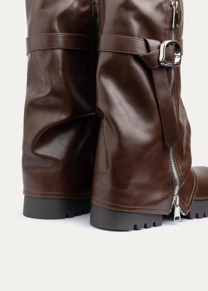 Rebel Zip-Up High Boots | Brown