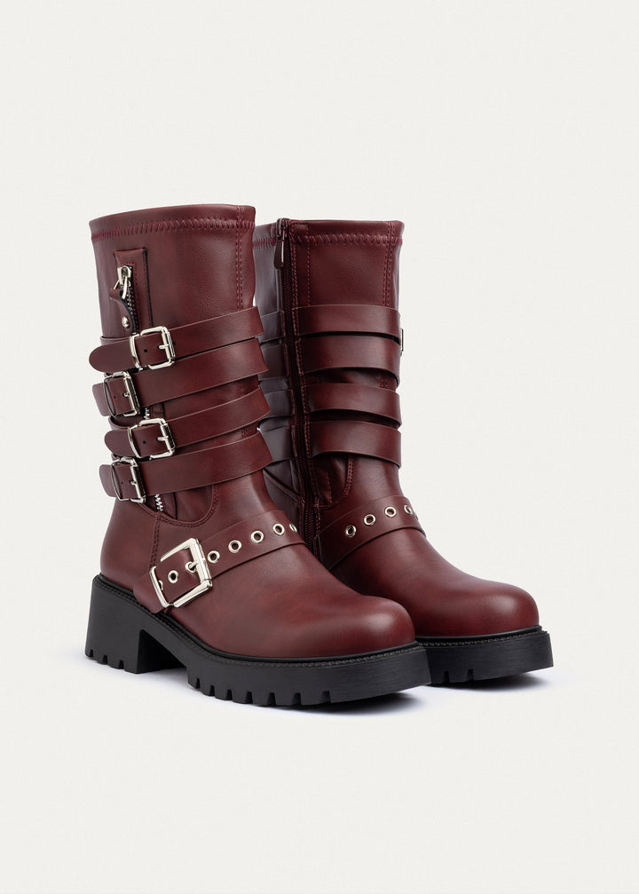 Nova Multi-Strap Combat Boots | Burgundy
