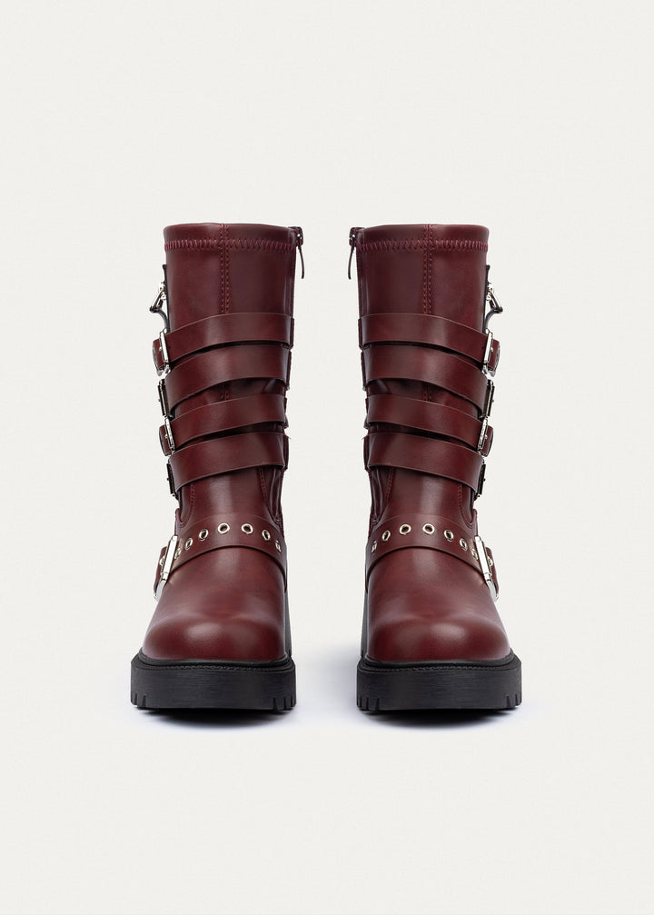 Achilles | Nova Multi-Strap Combat Boots | Burguandy