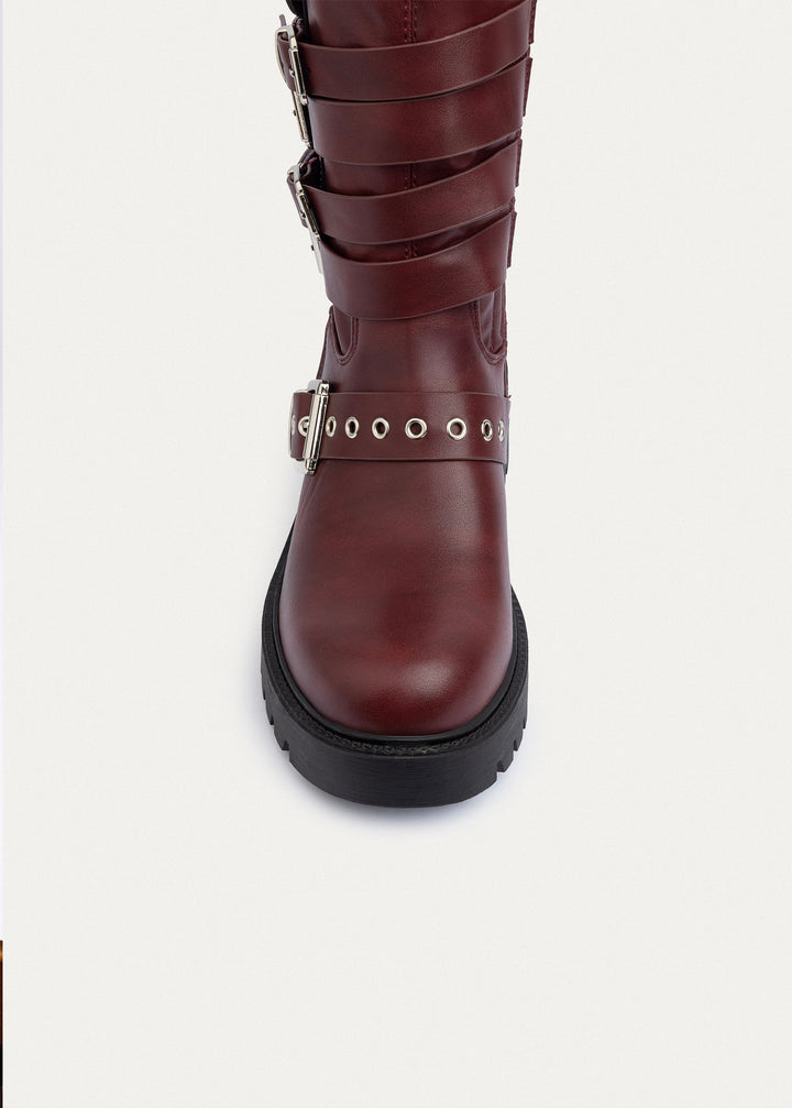 Achilles | Nova Multi-Strap Combat Boots | Burguandy
