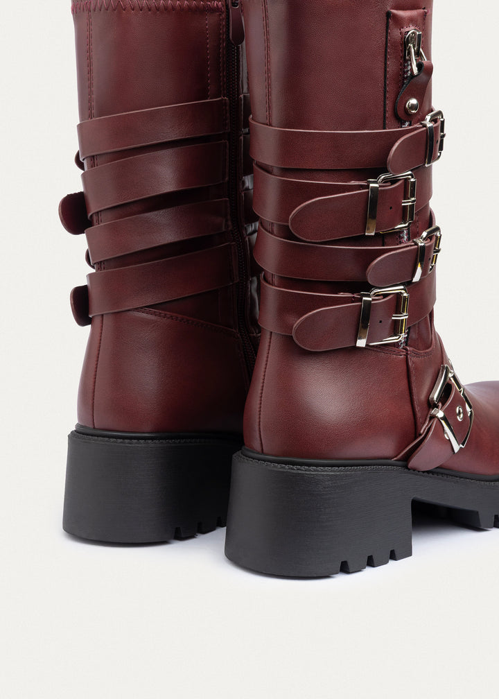 Achilles | Nova Multi-Strap Combat Boots | Burguandy