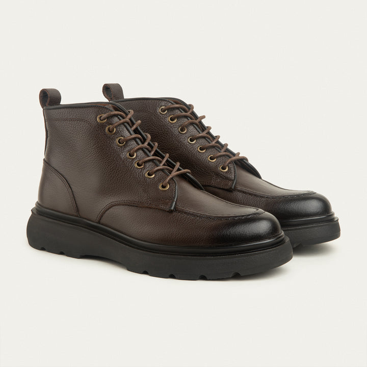 The Ranger Genuine Leather Half Boots - Textured Dark Brown