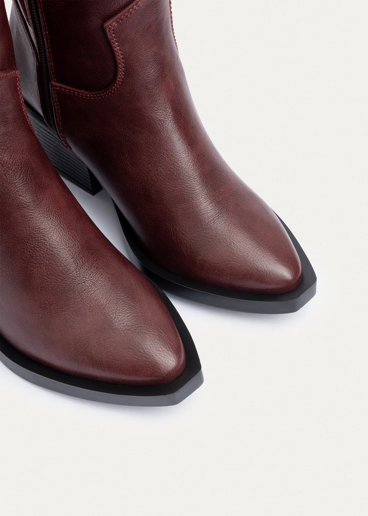 Sierra Starlight Stitched Cowboy Boots - Burguandy