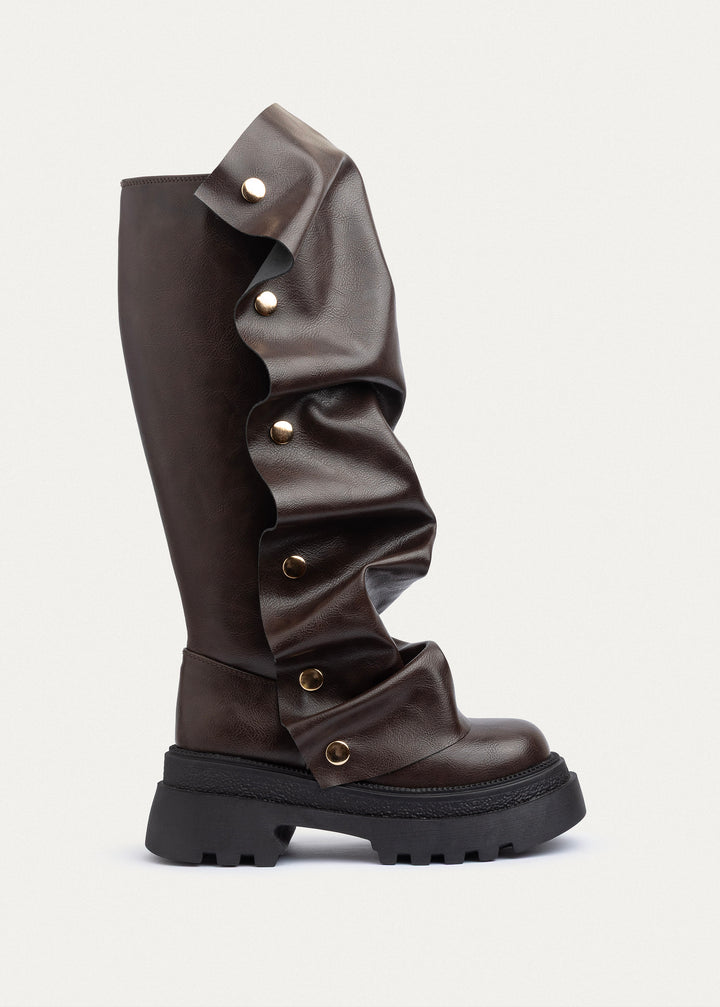 Oslo Ruched Chunky Boots | Brown