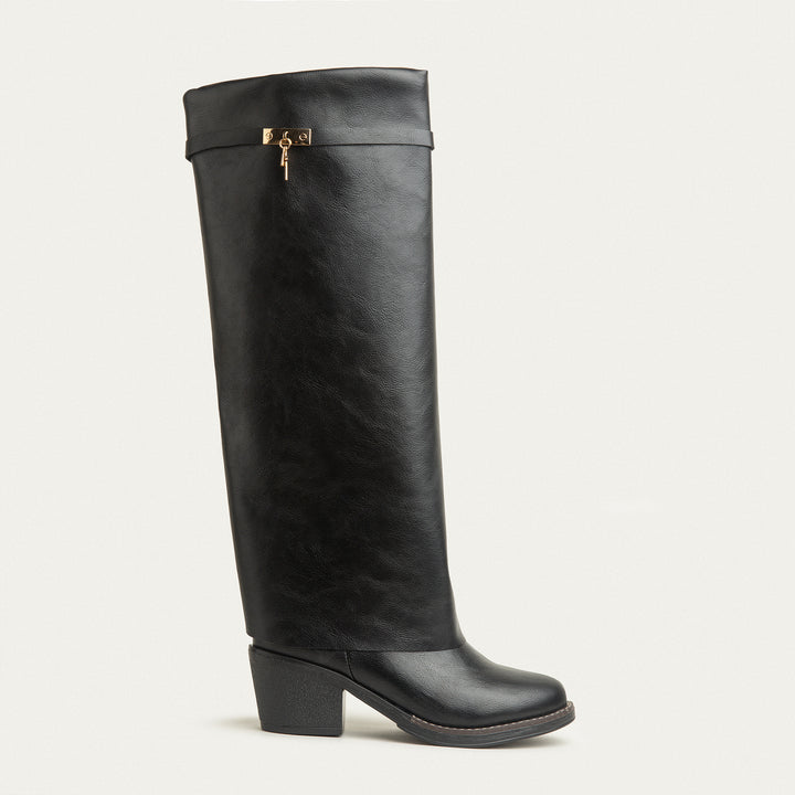 Fold-over knee boots - Black