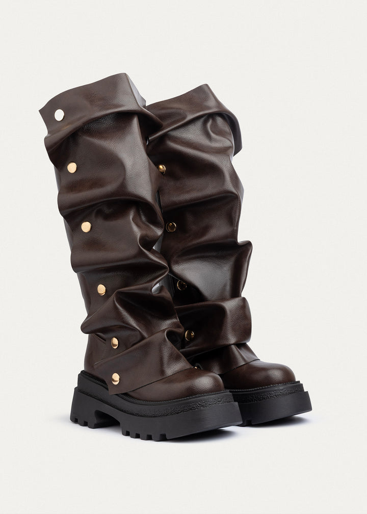 Oslo Ruched Chunky Boots | Brown
