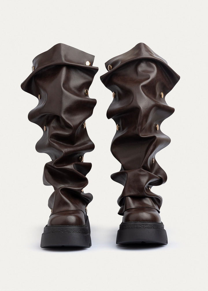 Oslo Ruched Chunky Boots | Brown