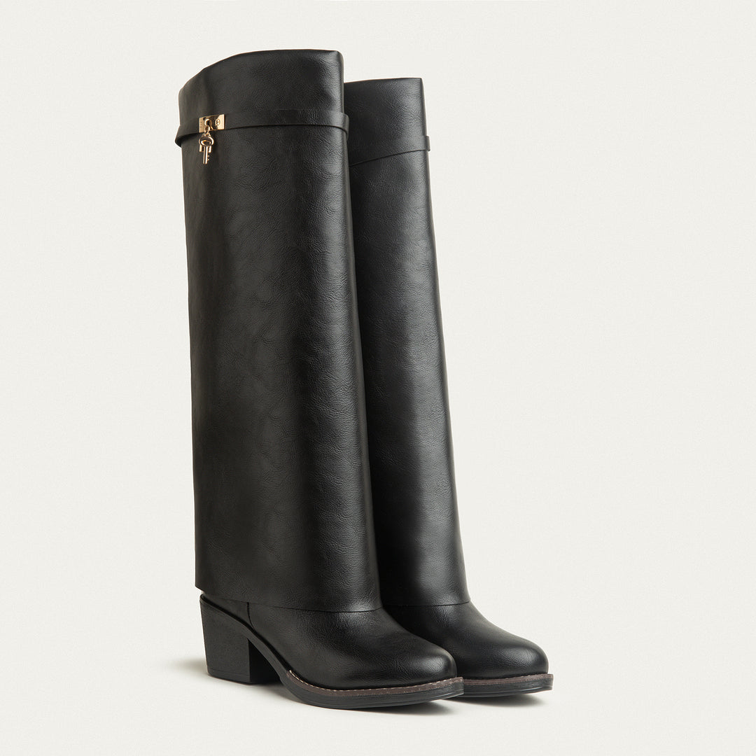 Fold-over knee boots - Black