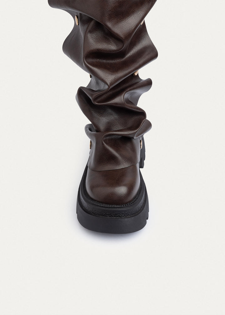 Oslo Ruched Chunky Boots | Brown