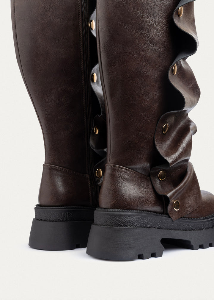 Oslo Ruched Chunky Boots | Brown