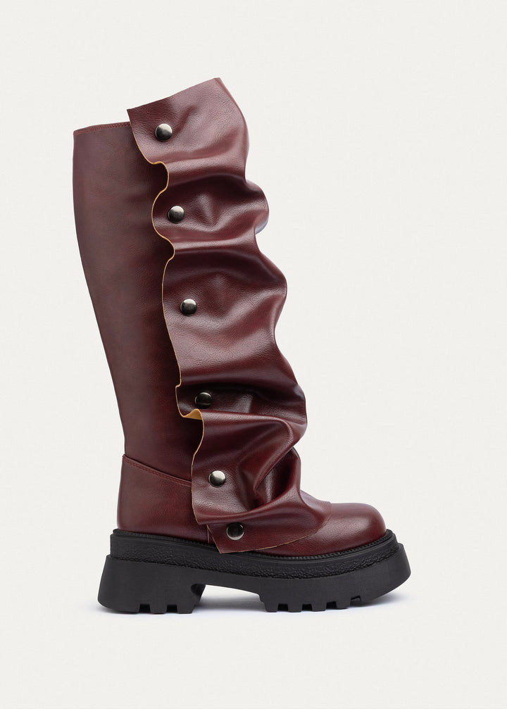 Oslo Ruched Chunky Boots | Burgundy