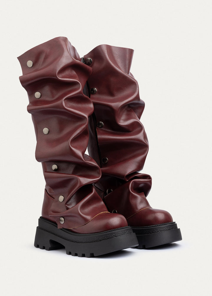 Achilles | Oslo Ruched Chunky Boots | Burguandy