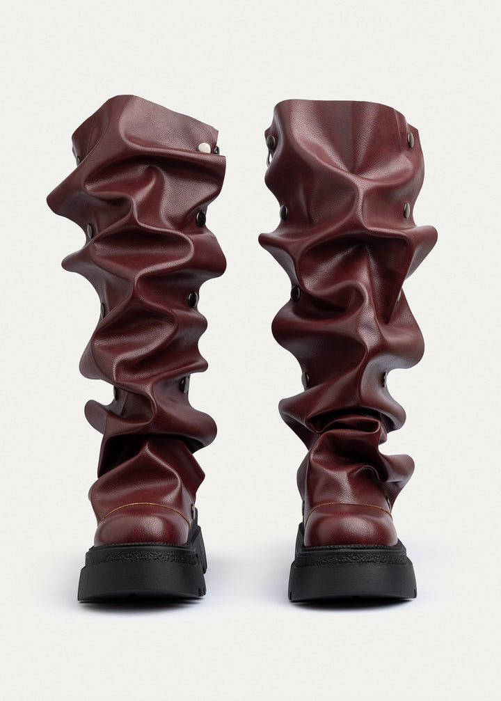 Oslo Ruched Chunky Boots | Burgundy