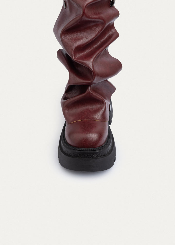 Achilles | Oslo Ruched Chunky Boots | Burguandy
