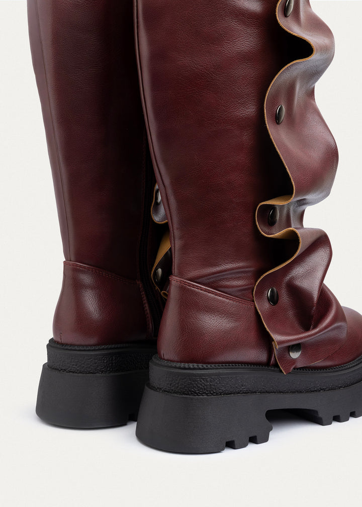 Oslo Ruched Chunky Boots | Burgundy