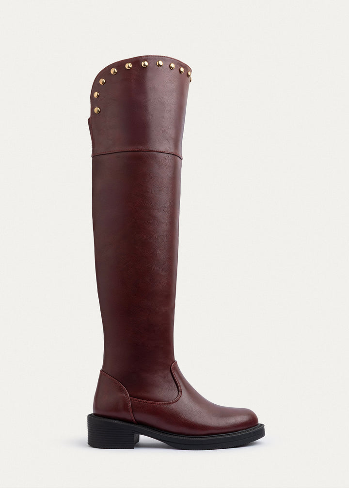 Stella Studded High Boots | Burgundy
