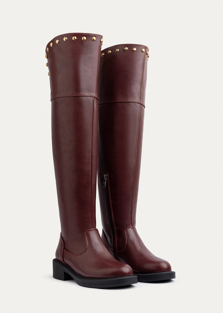 Stella Studded High Boots | Burgundy
