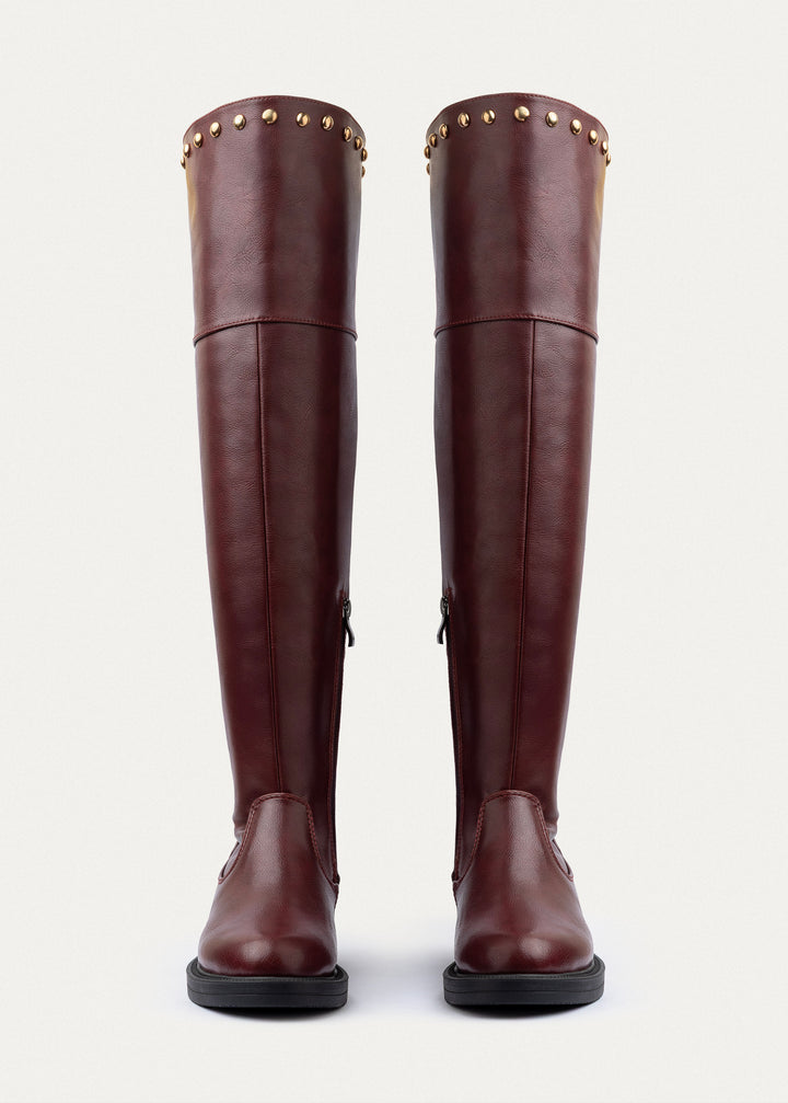 Stella Studded High Boots | Burgundy