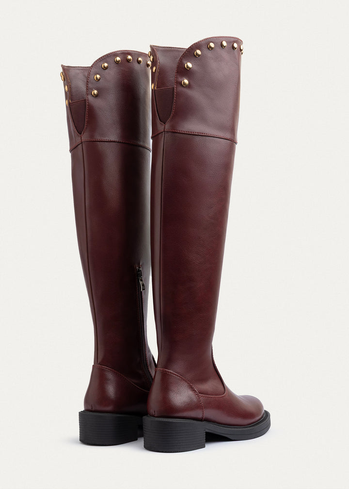 Stella Studded High Boots | Burgundy
