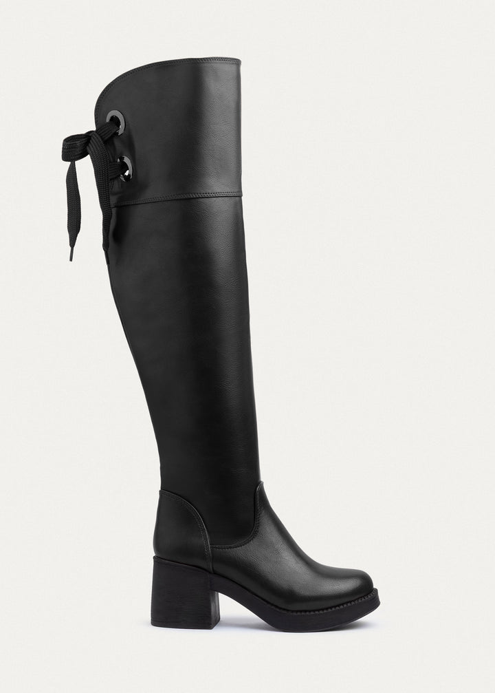 Vienna Back-Tie High Boots | Black