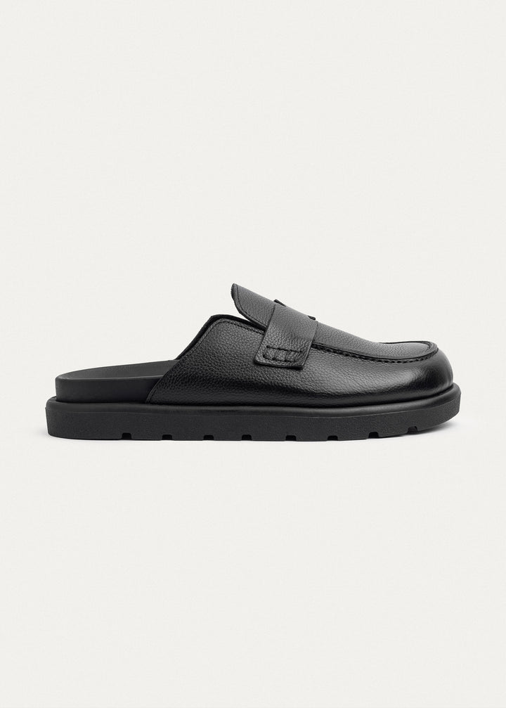 Achilles Pebbled Leather Slip-On Loafer Mule | Balck