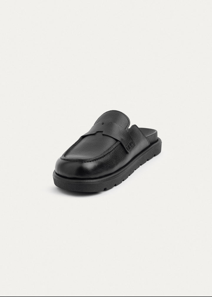 Achilles Pebbled Leather Slip-On Loafer Mule | Balck