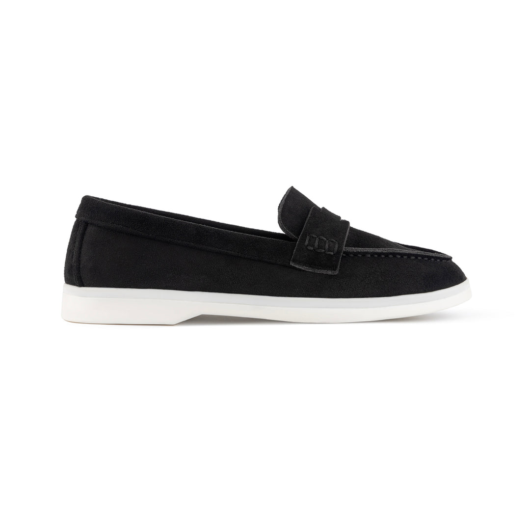 Women Suede Pointy Loafer - Black