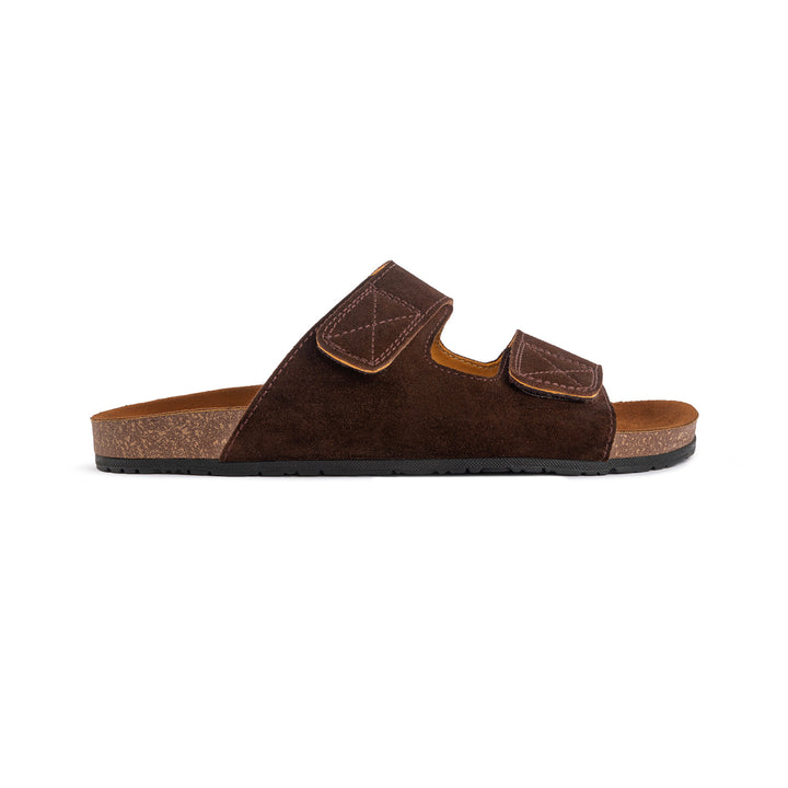 Double Hook & Loop Men Slides - Brown