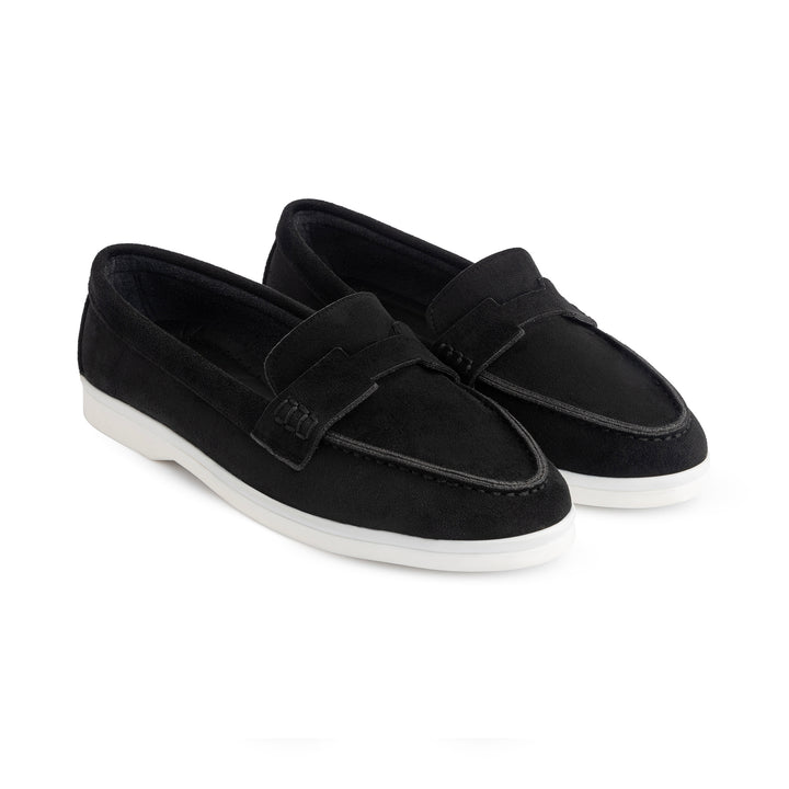 Women Suede Pointy Loafer - Black