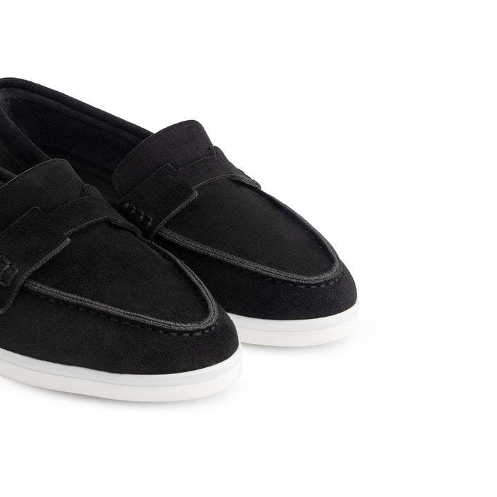 Women Suede Pointy Loafer - Black