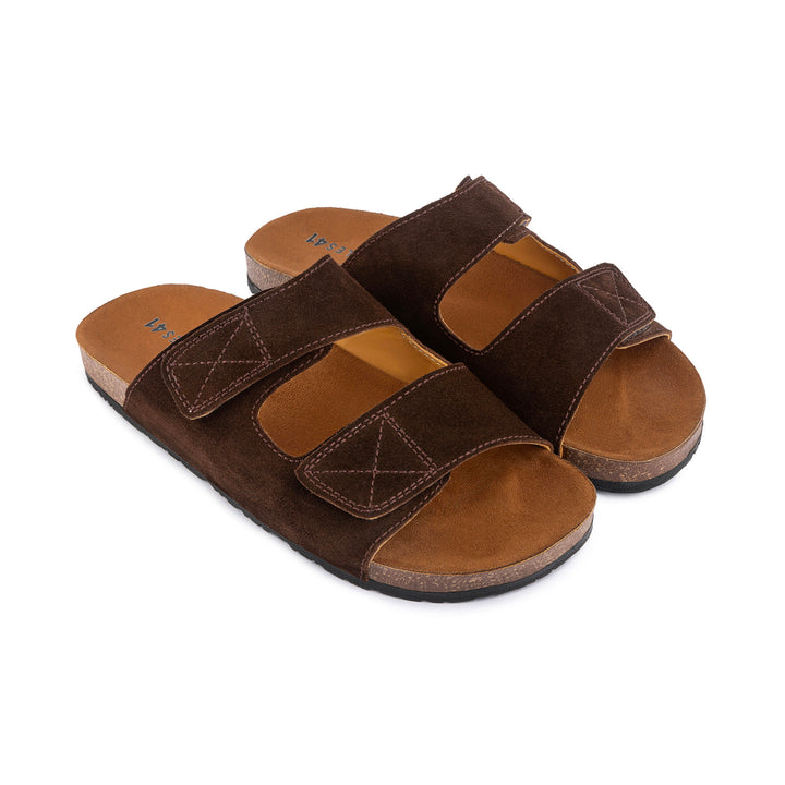 Double Hook & Loop Men Slides - Brown