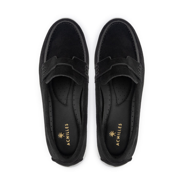 Women Suede Pointy Loafer - Black