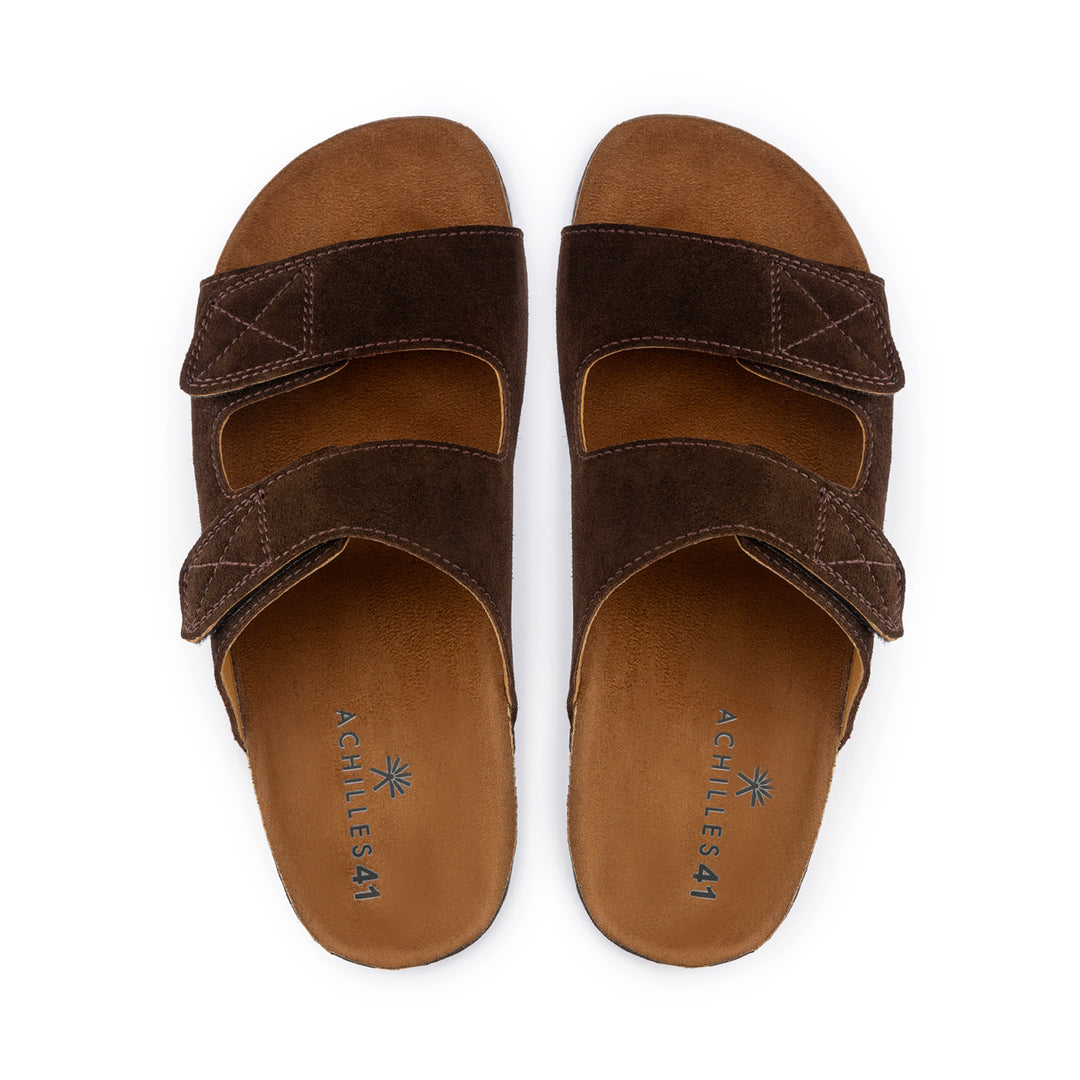 Double Hook & Loop Men Slides - Brown